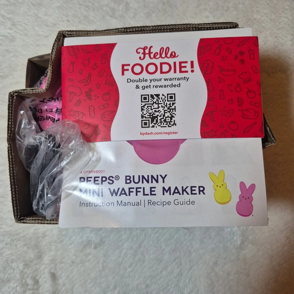 Dash Peeps Mini Waffle Maker Unisex 4in Bunny Easter Pink Cottagecore Brunch New